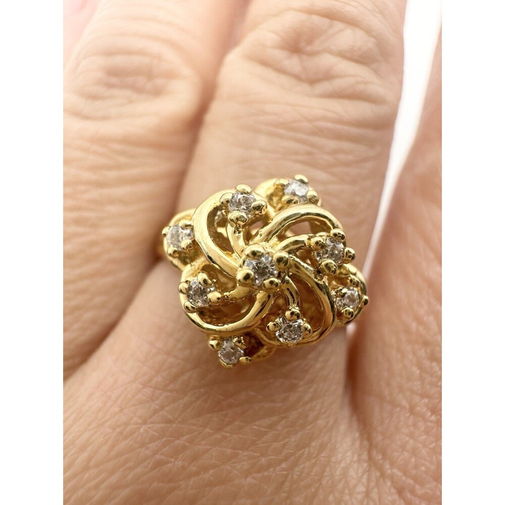 Vintage 14k Gold Plated Cubic Zirconia Cluster Ring Cocktail Size 6.25